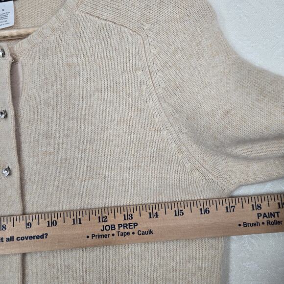 J Crew Lambs Wool Angora Rabbit Hair Cardigan sz M Beige Rhinestone Buttons - Picture 13 of 15